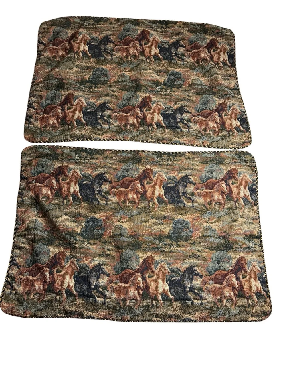 Vintage Horse Pillow Shams King Size Tapestry Embroidered Equestrian Ranch Set